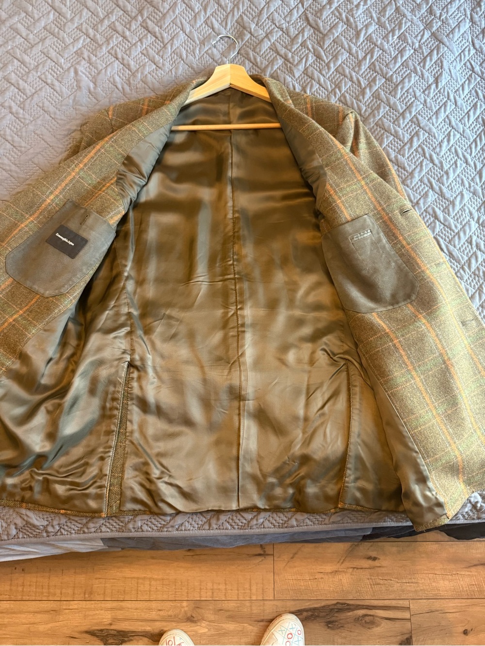 Ermenegildo Zegna Green Plaid Sport Coat with Tan & Orange Windowpane - Picture 10 of 15